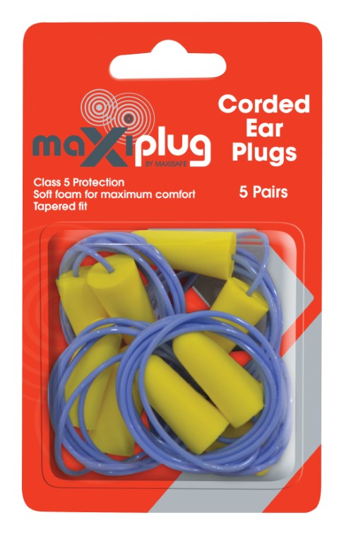 MAXISAFE EARPLUG CORDED DISPOSABLE BLISTER OF 5 PAIRS 